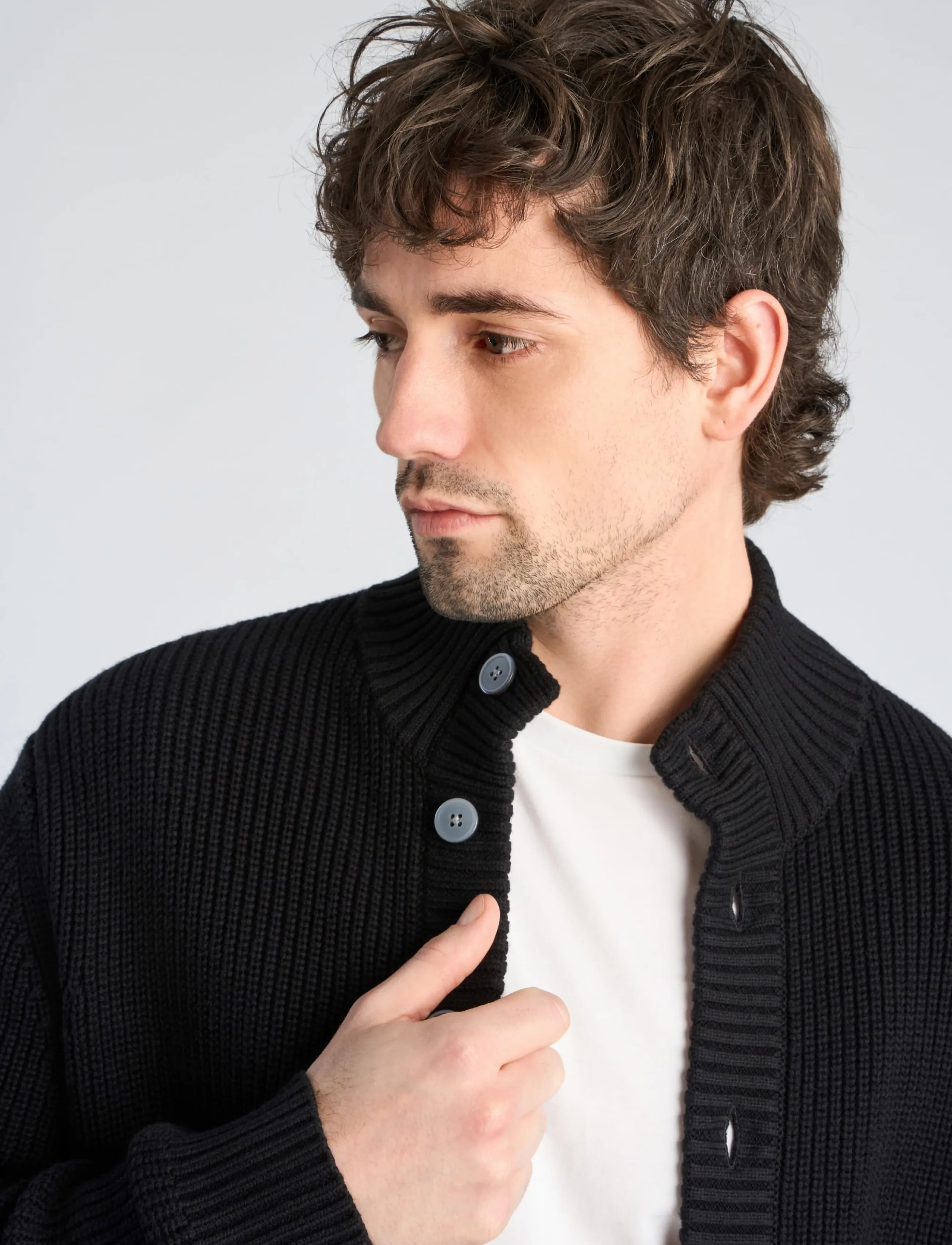 Lindbergh Black - 1927: Merino blend button through cardigan - strickjacken - black - 5