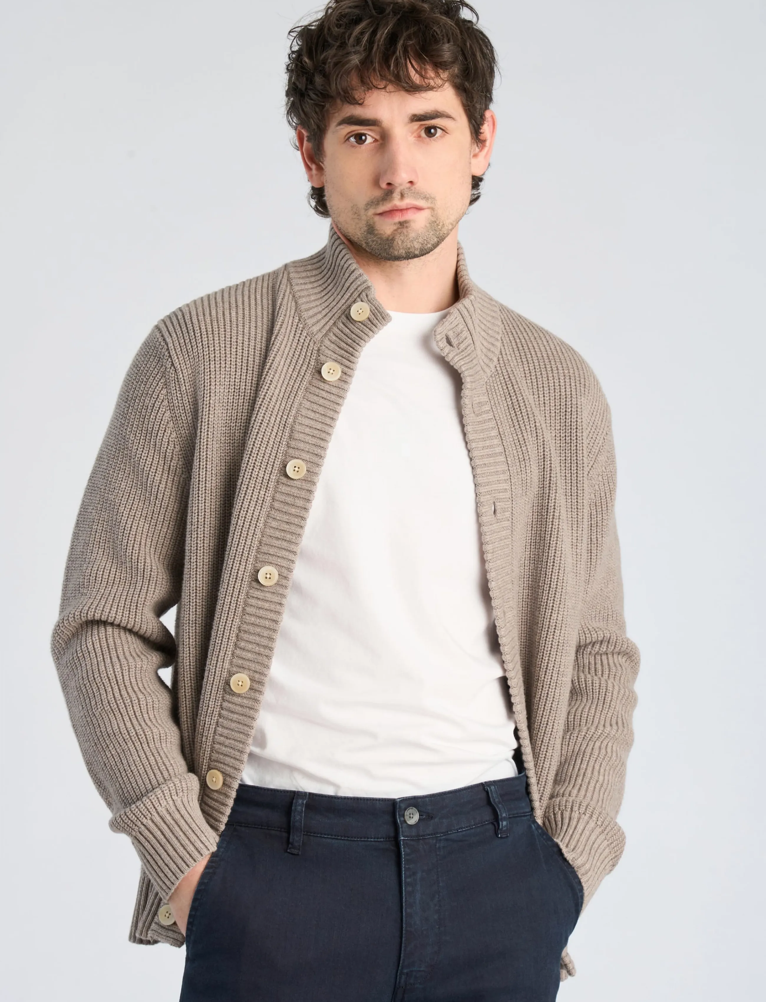 Lindbergh Black - 1927: Merino blend button through cardigan - strickjacken - lt sand mel - 3