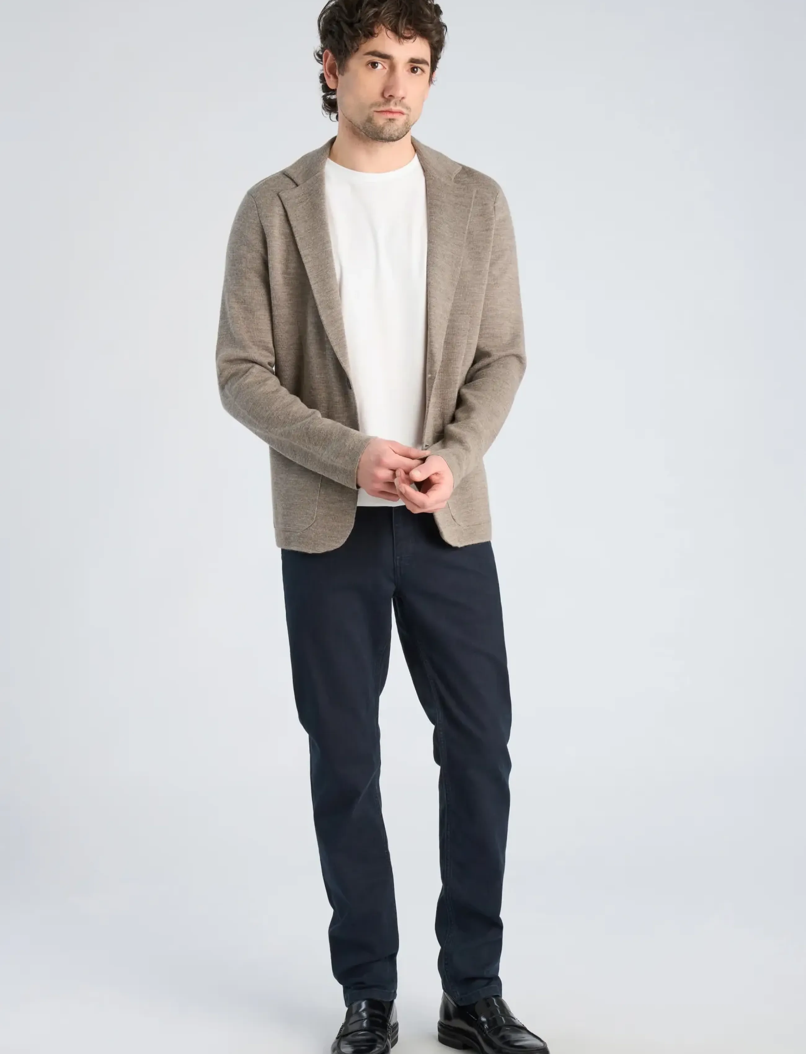 Lindbergh Black - 1927: Merino blend knitted blazer - einreiher - lt sand mel - 0
