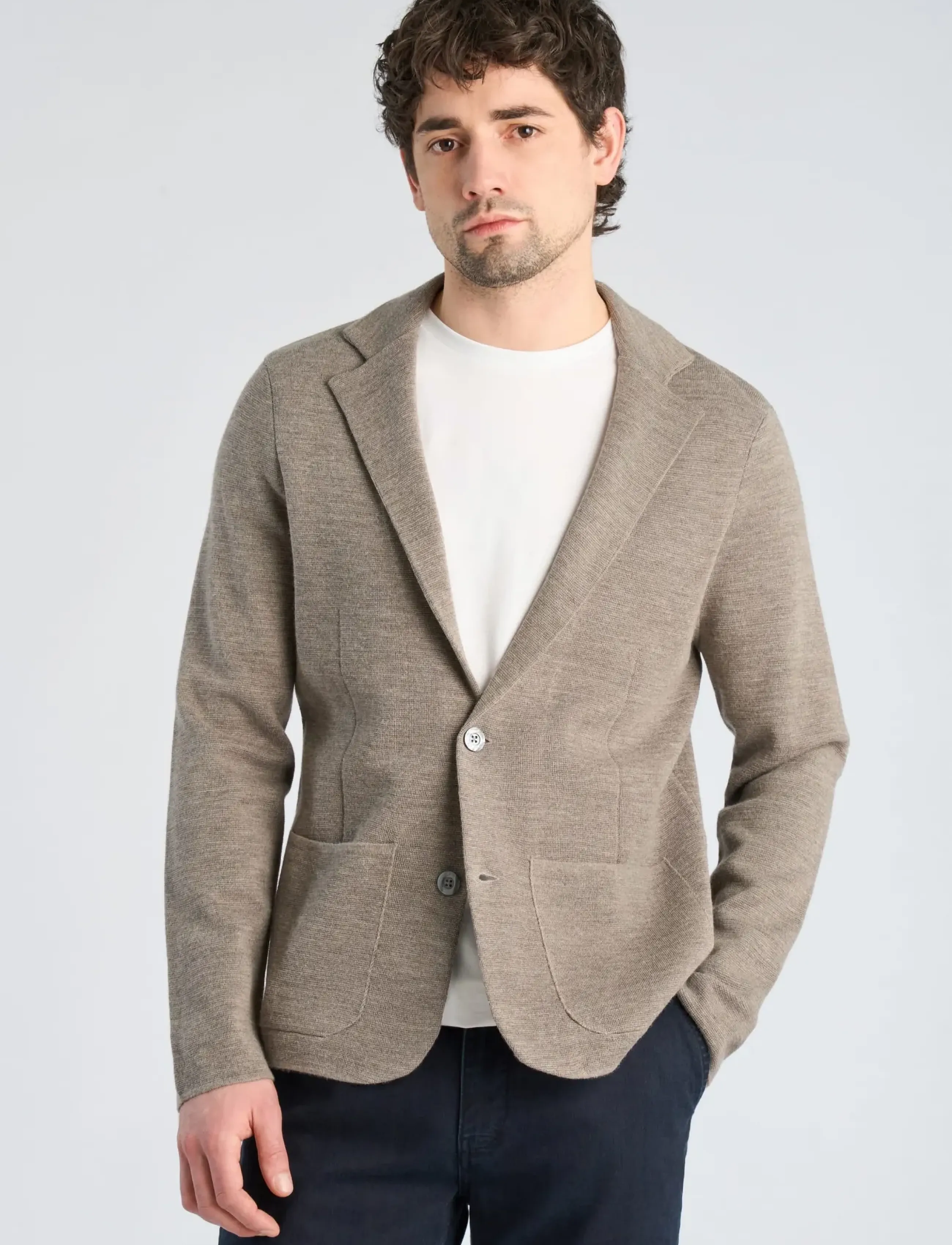 Lindbergh Black - 1927: Merino blend knitted blazer - einreiher - lt sand mel - 3