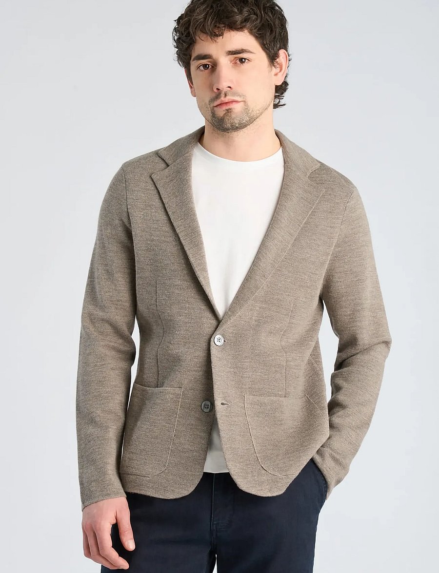 Lindbergh Black - 1927: Merino blend knitted blazer - einreiher - lt sand mel - 3