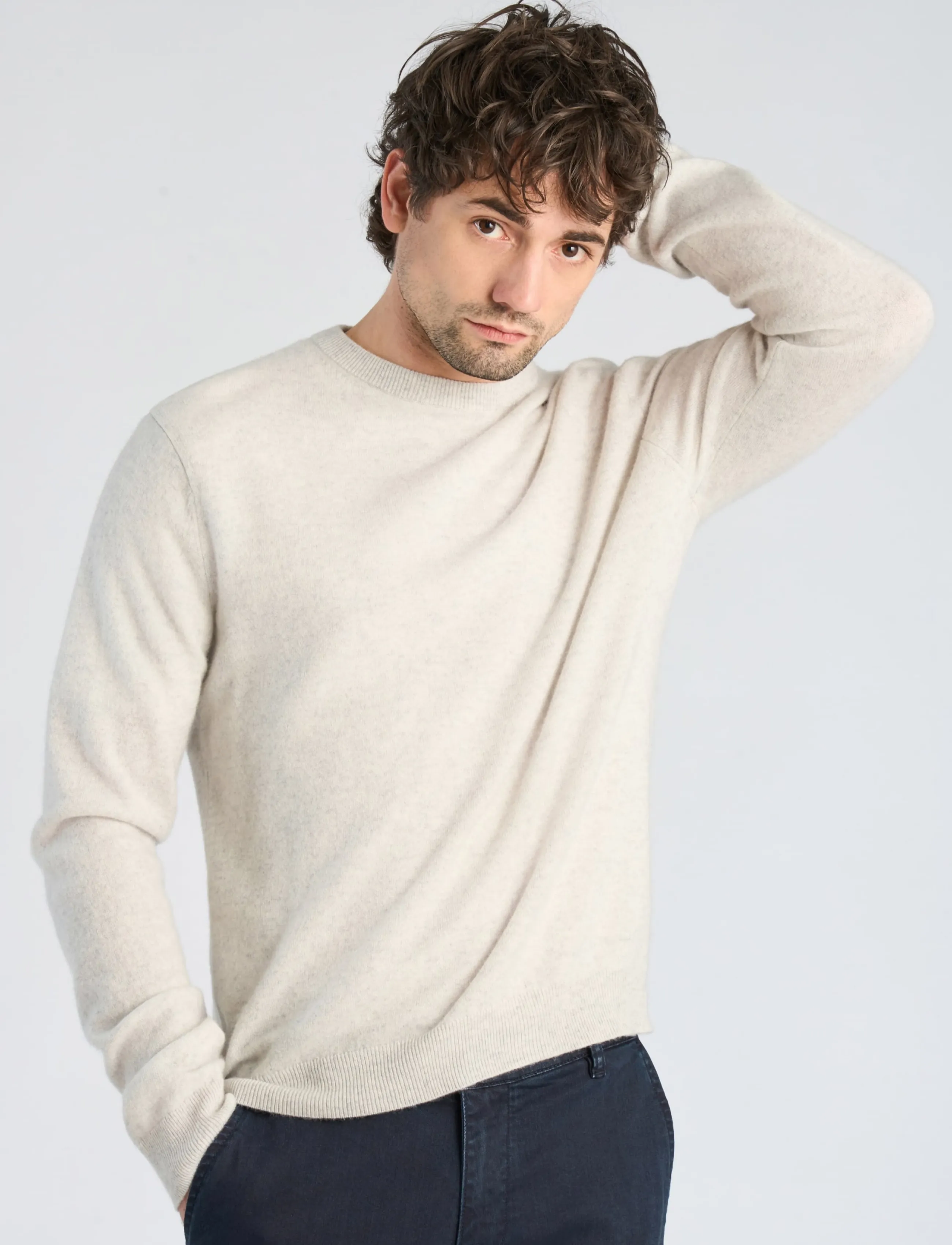 Lindbergh Black - 1927: Wool cashmere blend knit - round necks - off white mel - 3