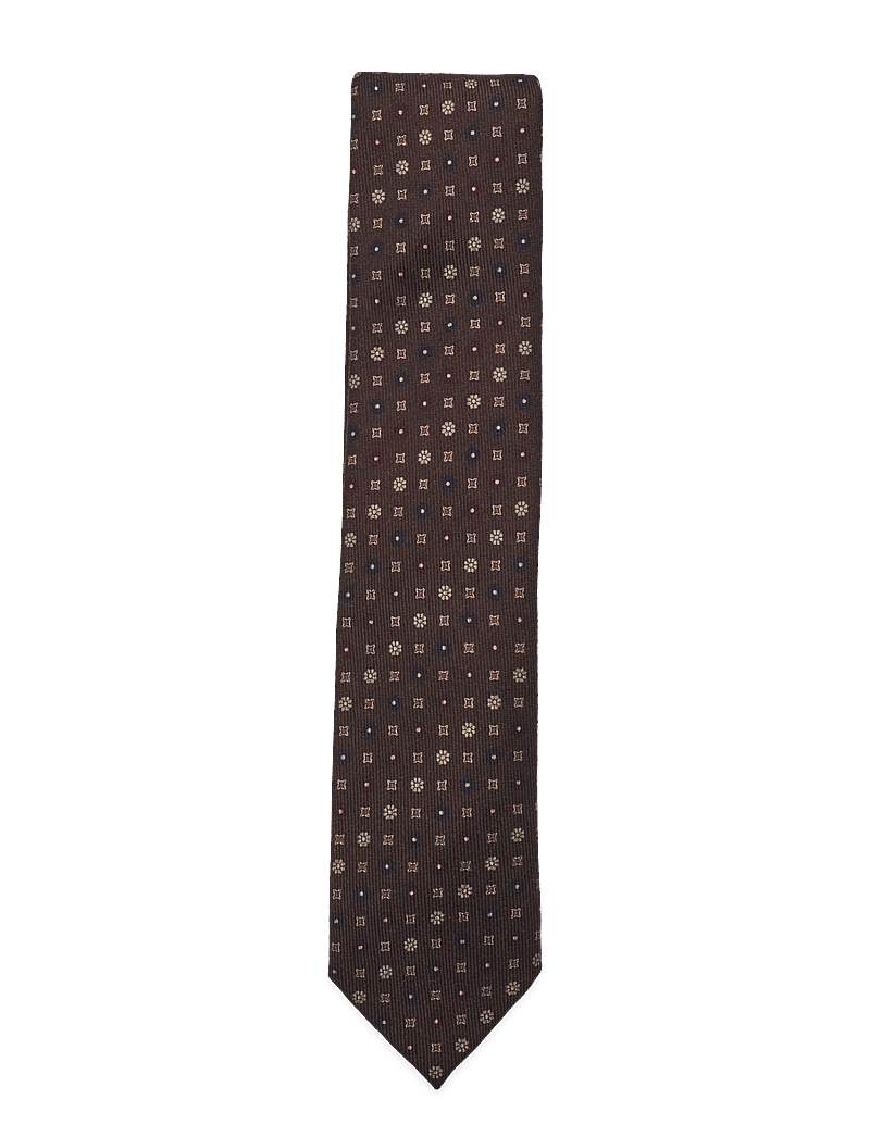 Lindbergh Black - Wool tie with pattern 7 cm - slipsar - brown - 0