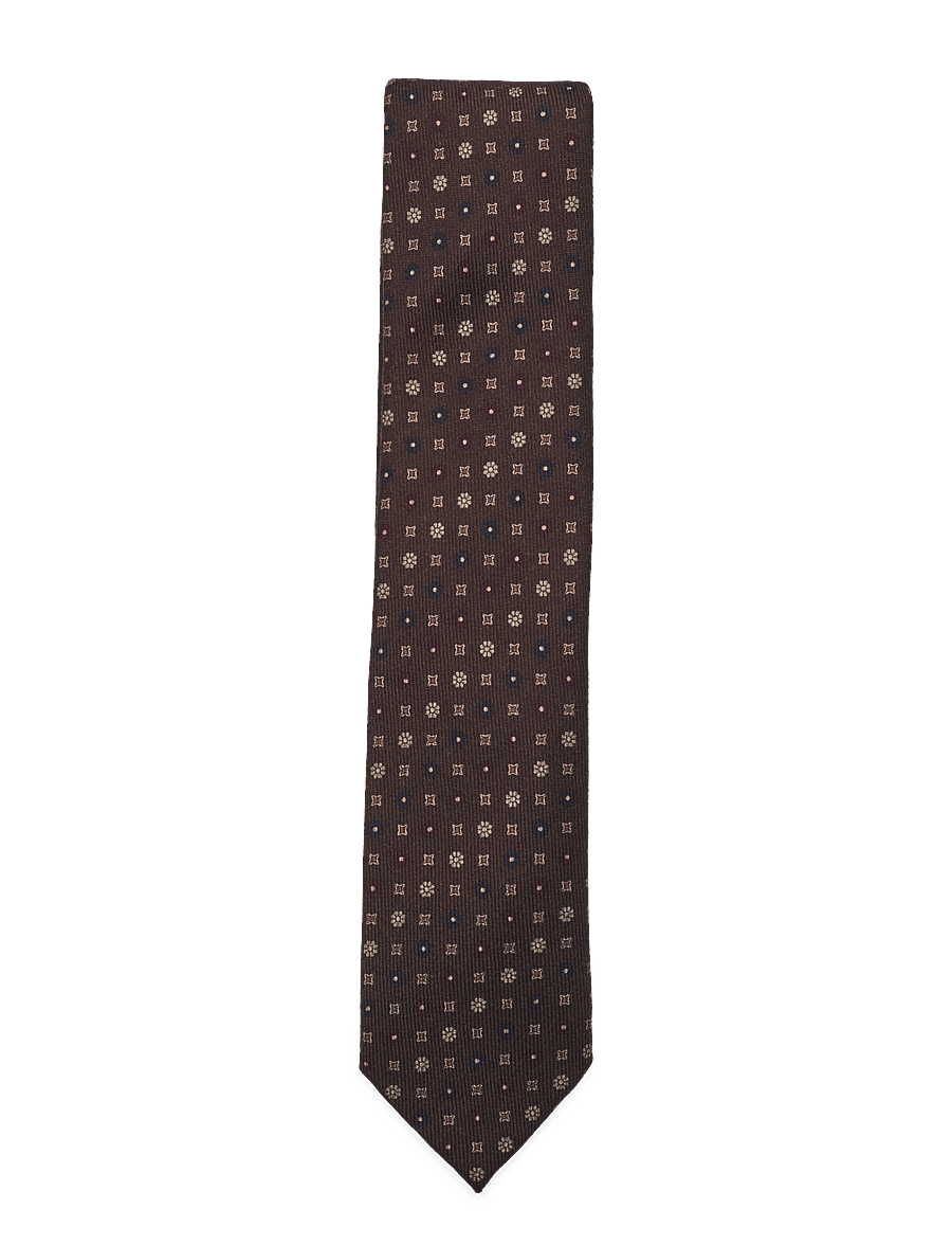 Lindbergh Black - Wool tie with pattern 7 cm - krawatten - brown - 0