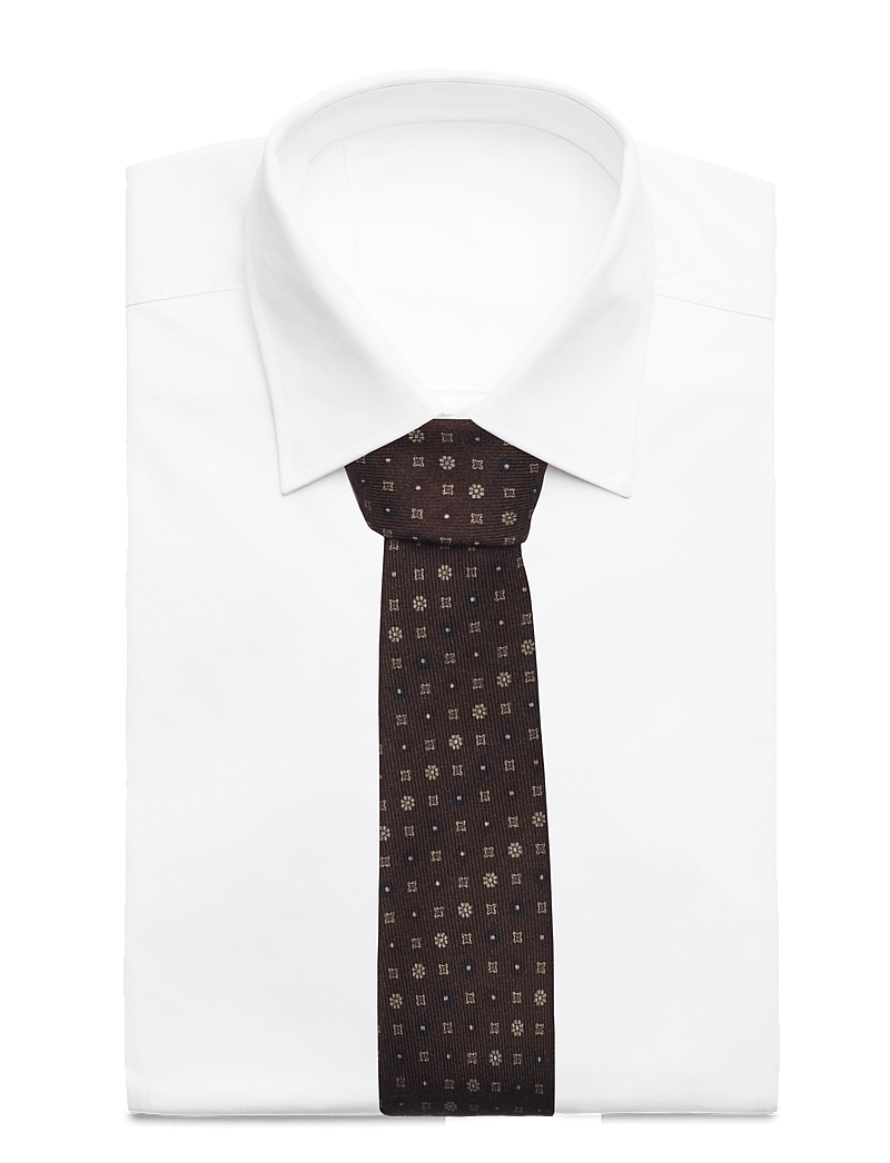Lindbergh Black - Wool tie with pattern 7 cm - slipsar - brown - 1