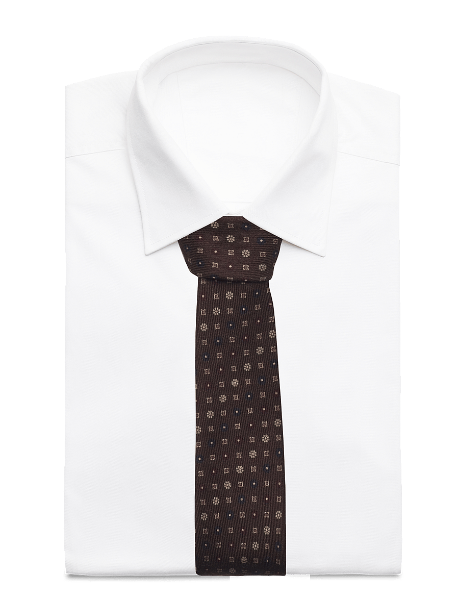 Lindbergh Black - Wool tie with pattern 7 cm - krawatten - brown - 1