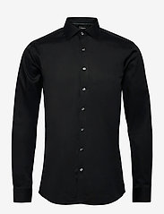 Lindbergh Black - Plain fine twill shirt, WF LS - basic shirts - black - 0