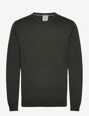 Lindbergh Black - 100 % merino v-neck knit - swetry w serek - dk army mel - 0