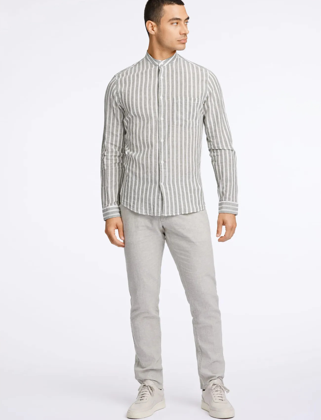 Lindbergh Wide Striped Cotton/Linen Shirt L/S - - S 1
