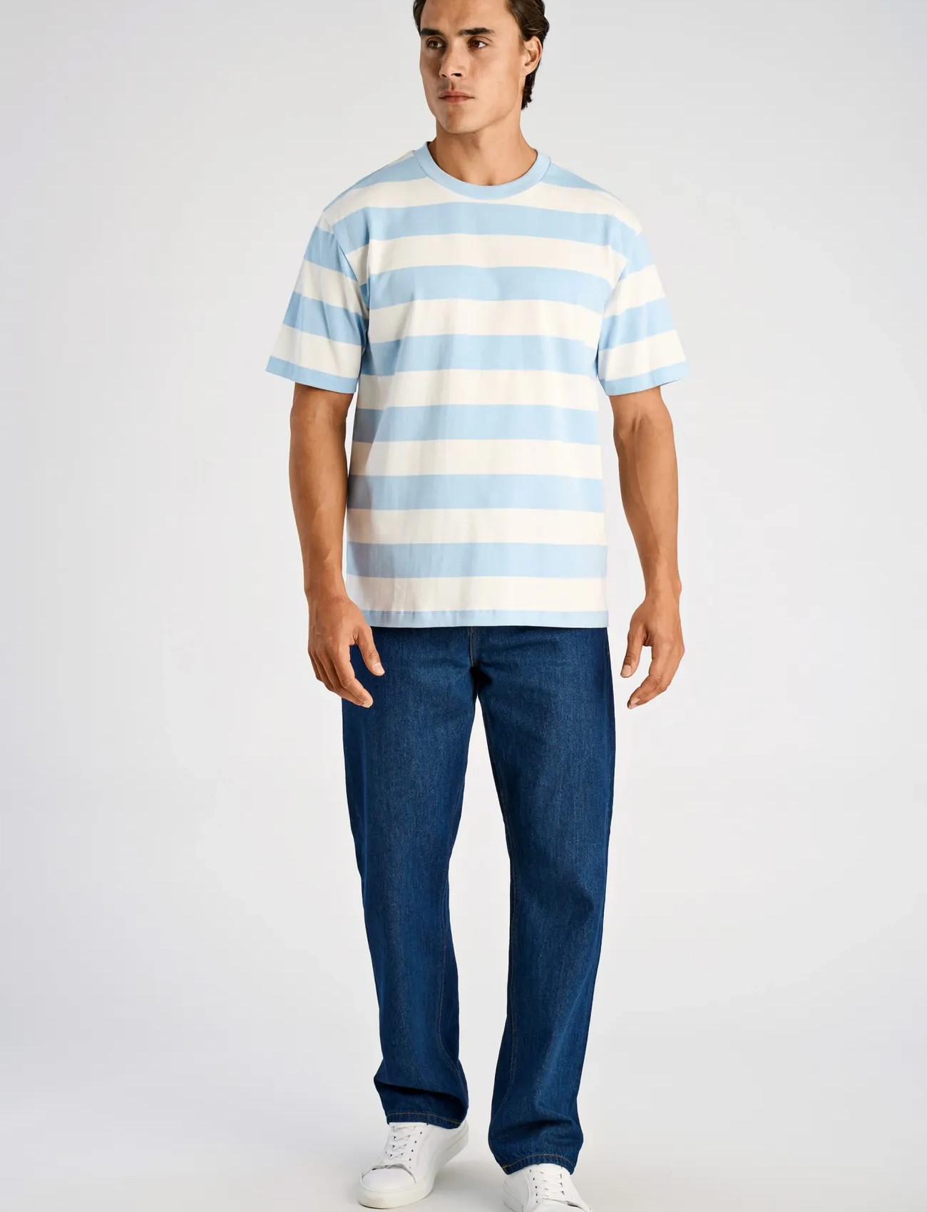 Lindbergh Striped Oversized O-Neck Tee S/S - Green - S 1
