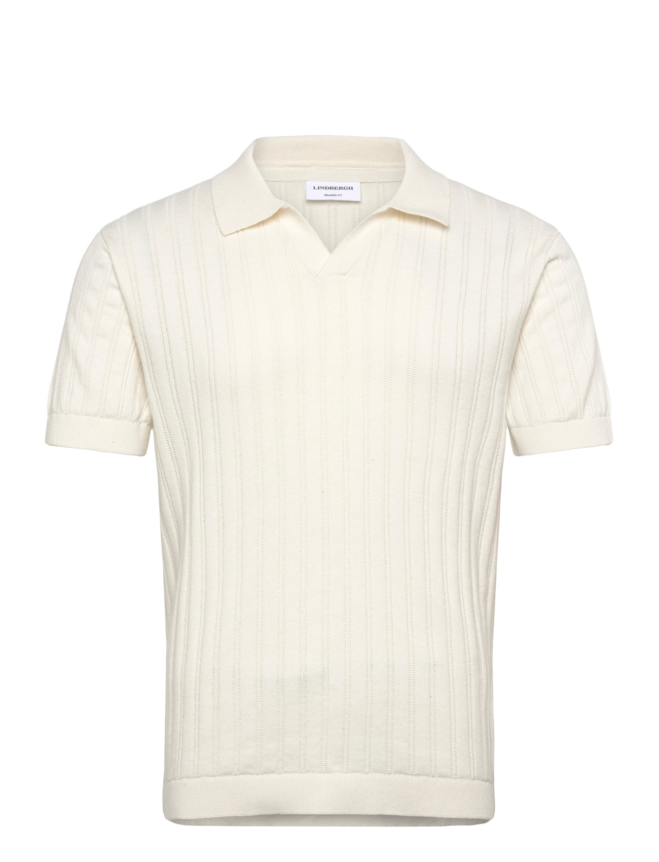 Lindbergh Knitted S/S V-Neck Polo - Cream - S 1