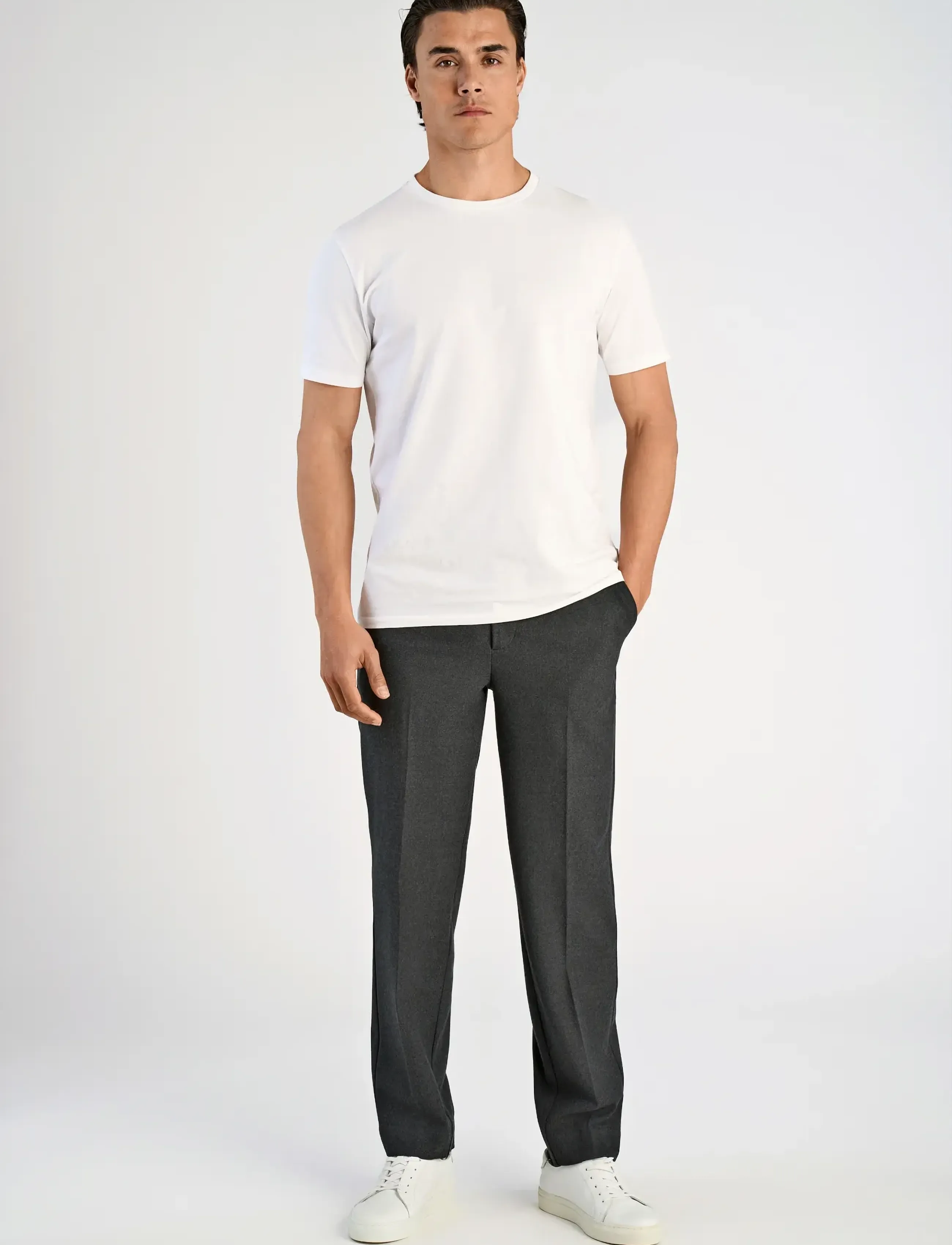 Lindbergh - Superflex brushed melange pants - habitbukser - dk grey mel - 4