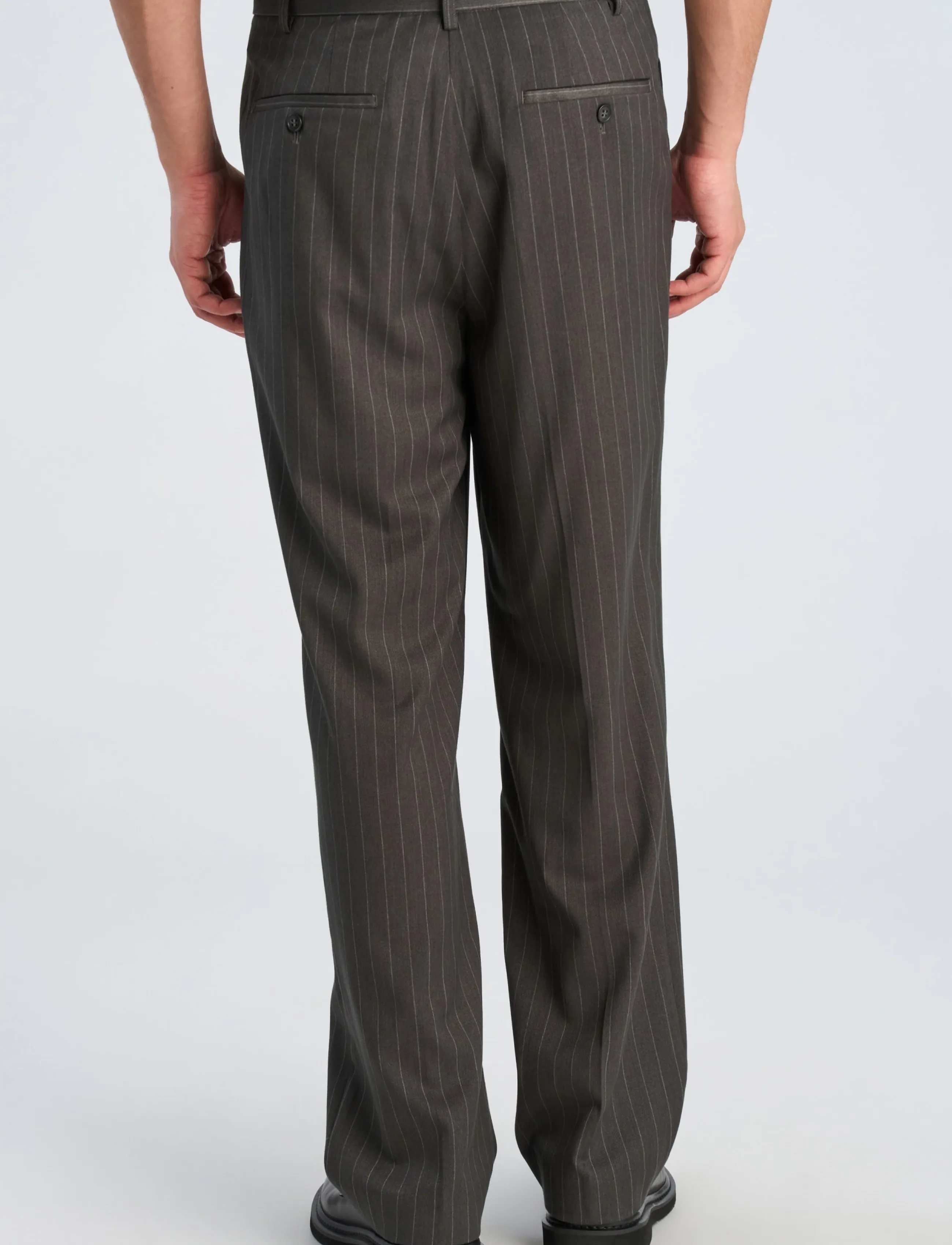 Lindbergh - Striped pleated wide fit pants - suit trousers - dk grey mel - 5