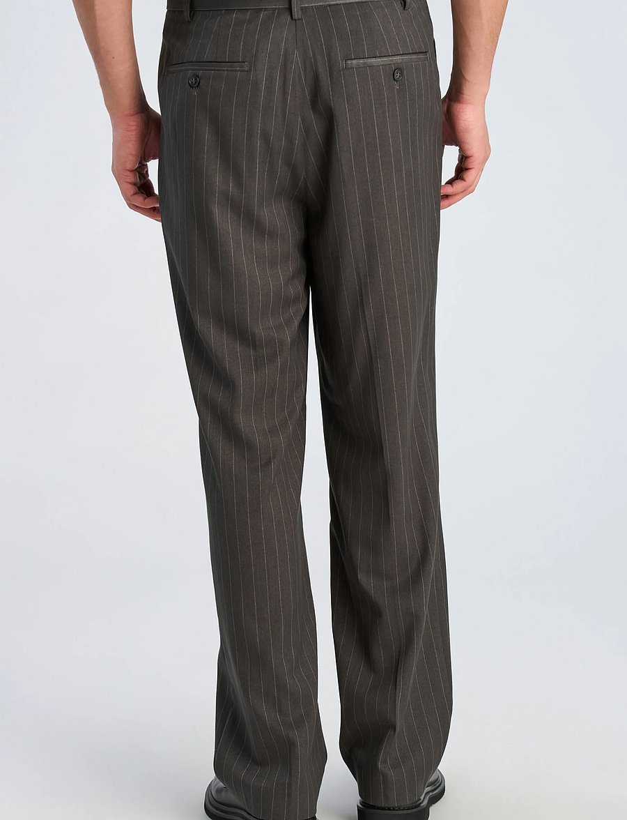 Lindbergh - Striped pleated wide fit pants - suit trousers - dk grey mel - 5