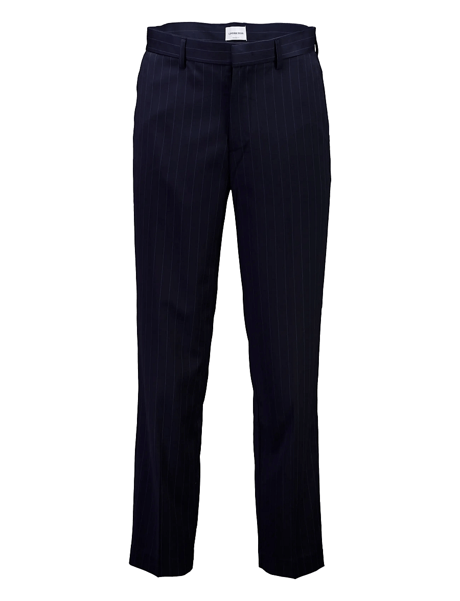Lindbergh - Striped pleated wide fit pants - suit trousers - navy - 0