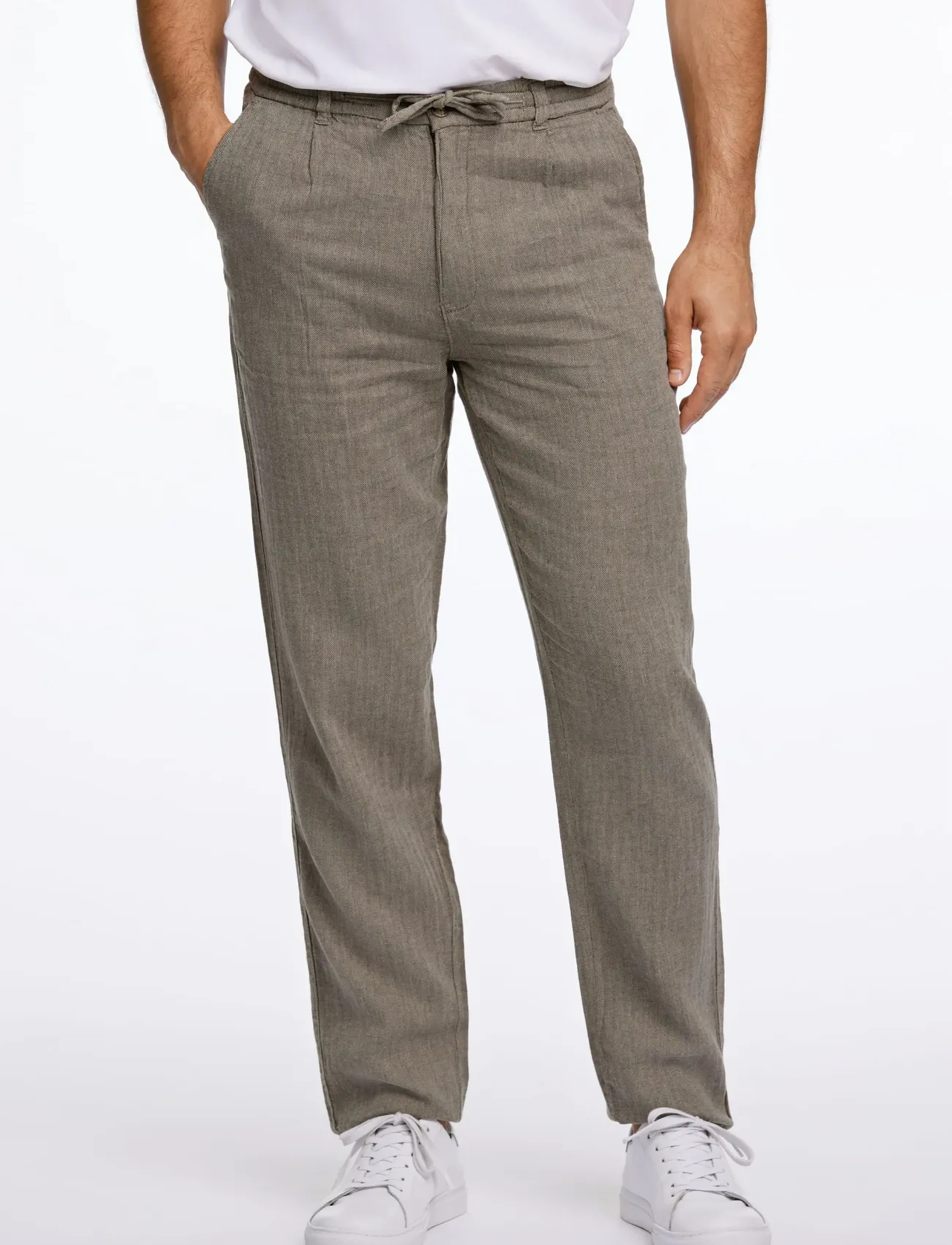 Lindbergh - Linen blend herringbone pants - linnebyxor - army - 3