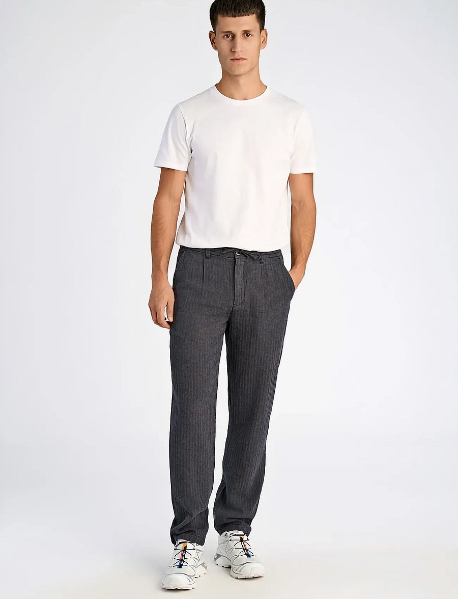 Lindbergh - Linen blend herringbone pants - linen trousers - black - 0