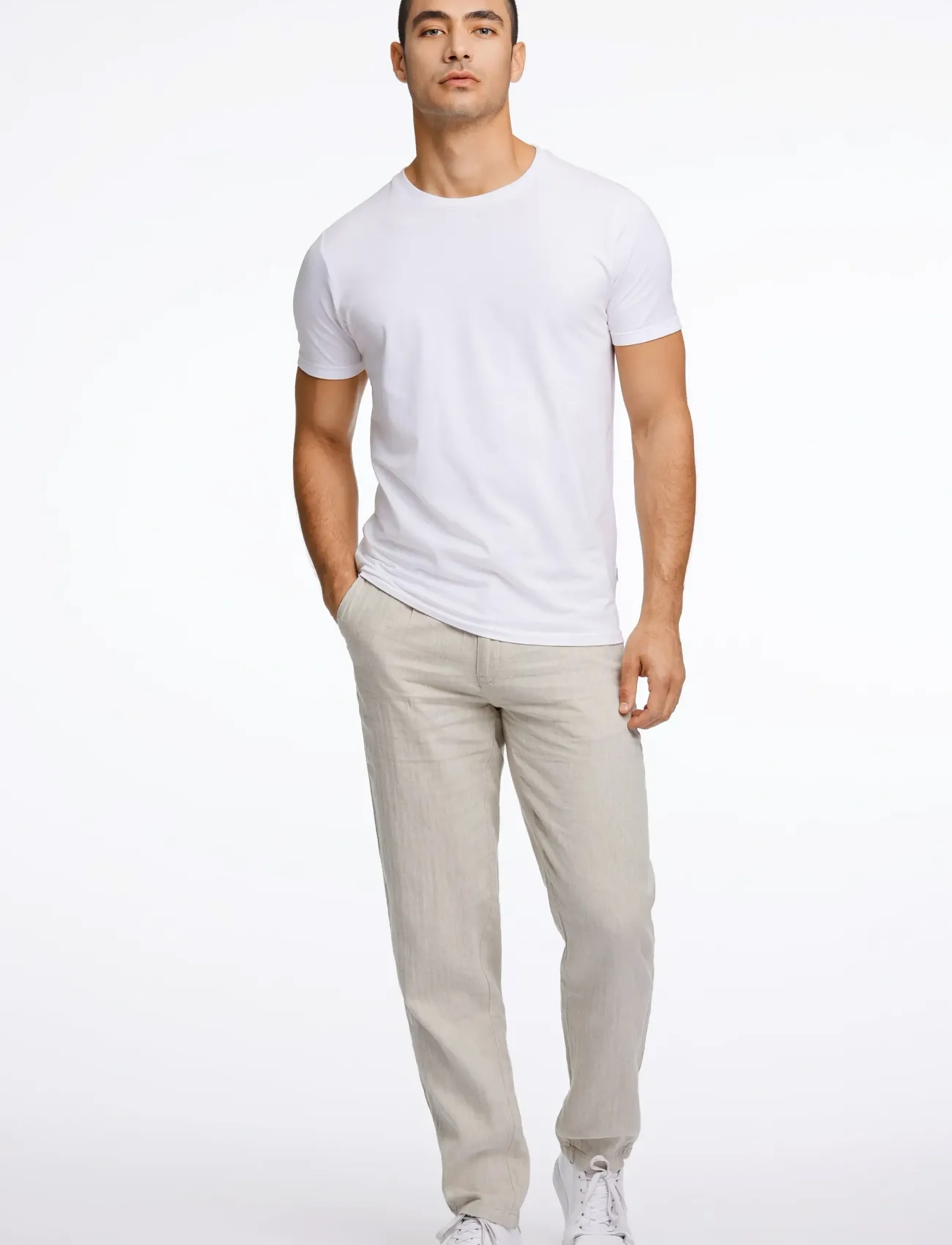 Lindbergh Linen Blend Herringbone Pants, Mænd, Hørblends Sildebens Snørebukser, Beige, Str: XXXL