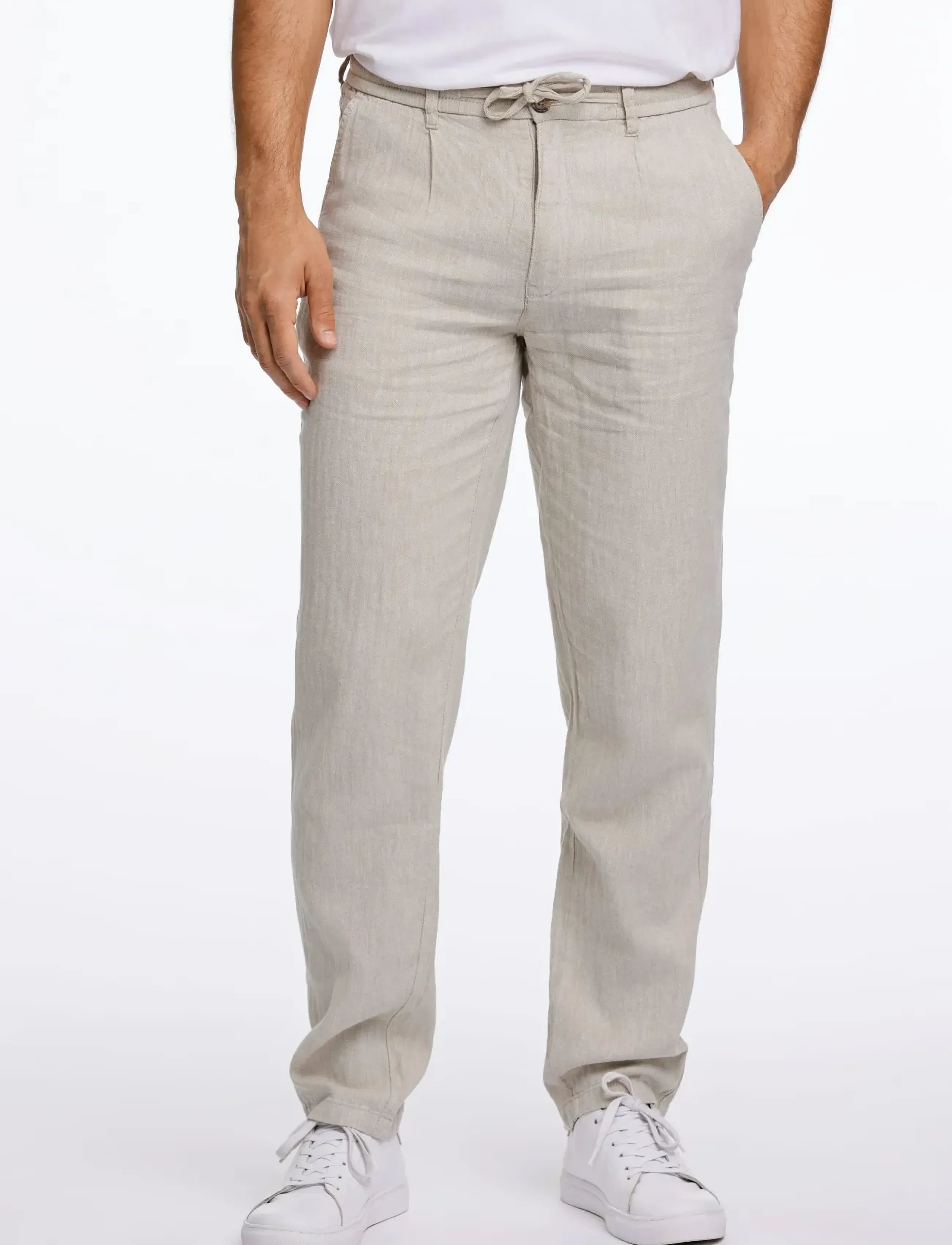 Lindbergh - Linen blend herringbone pants - hørbukser - lt stone - 5