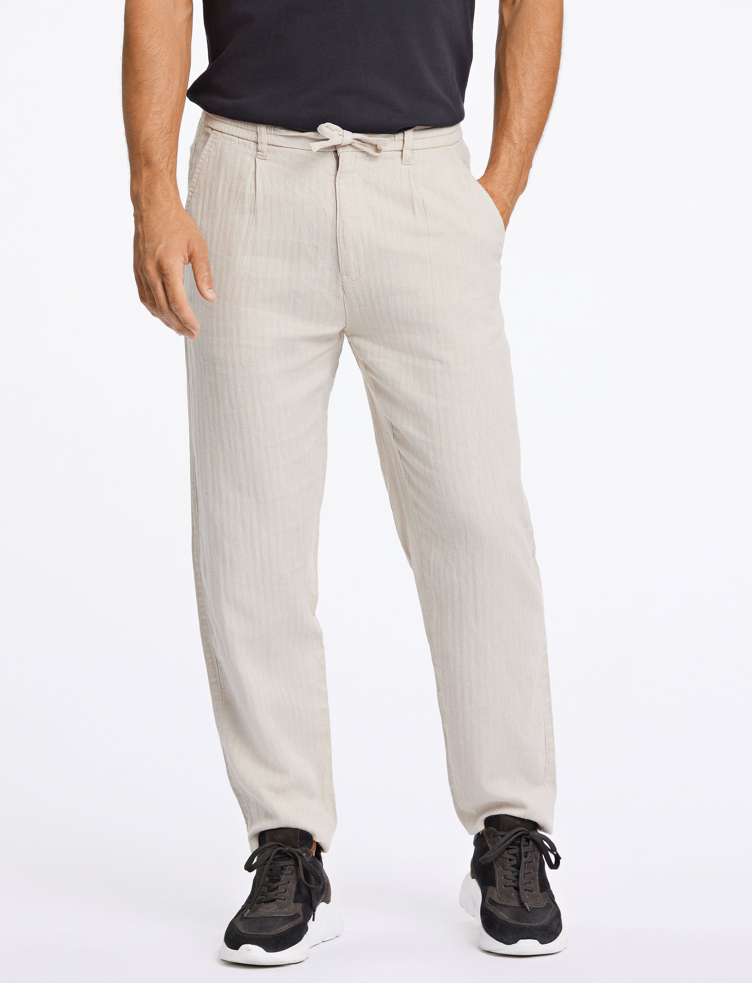 Lindbergh - Linen blend herringbone pants - hørbukser - lt stone - 0