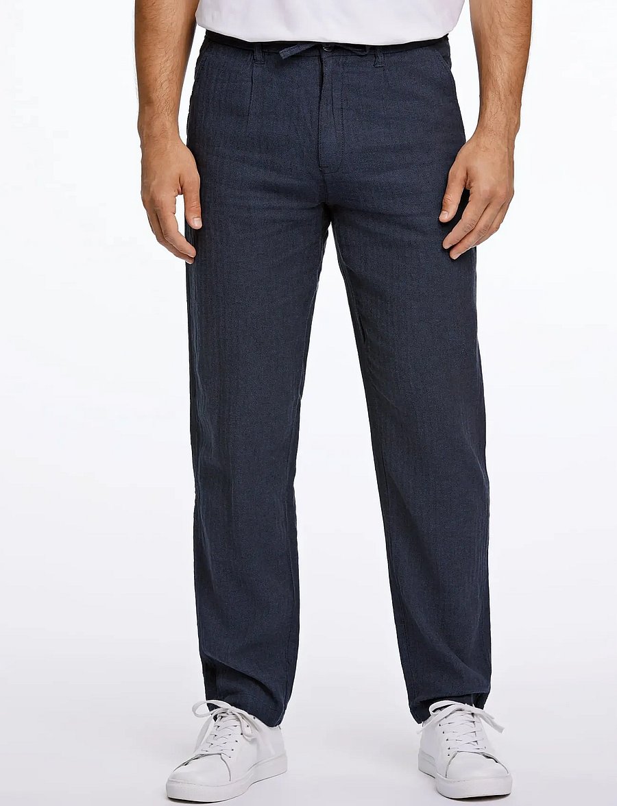 Lindbergh - Linen blend herringbone pants - leinenhosen - navy - 3
