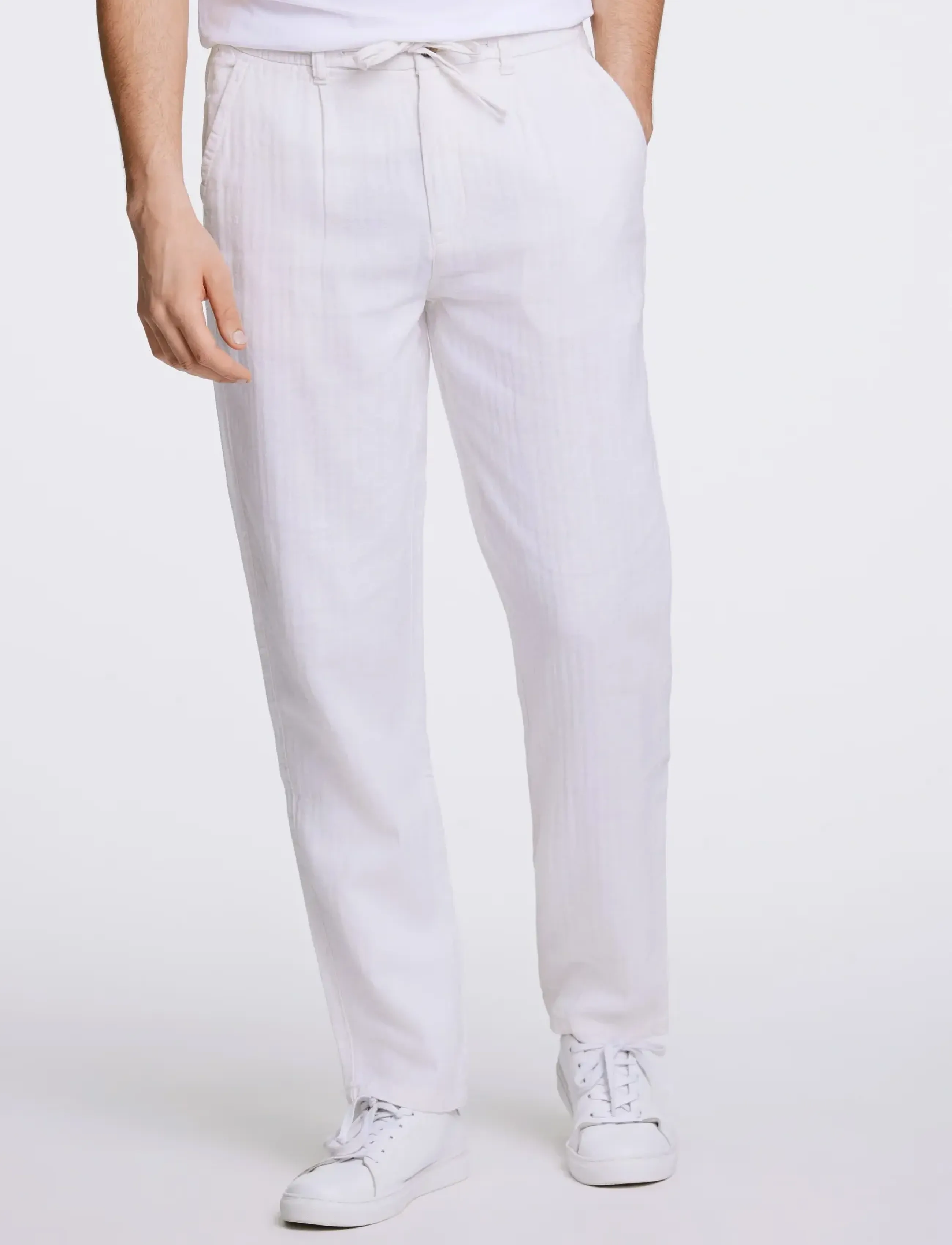 Lindbergh - Linen blend herringbone pants - hørbukser - optical white - 3