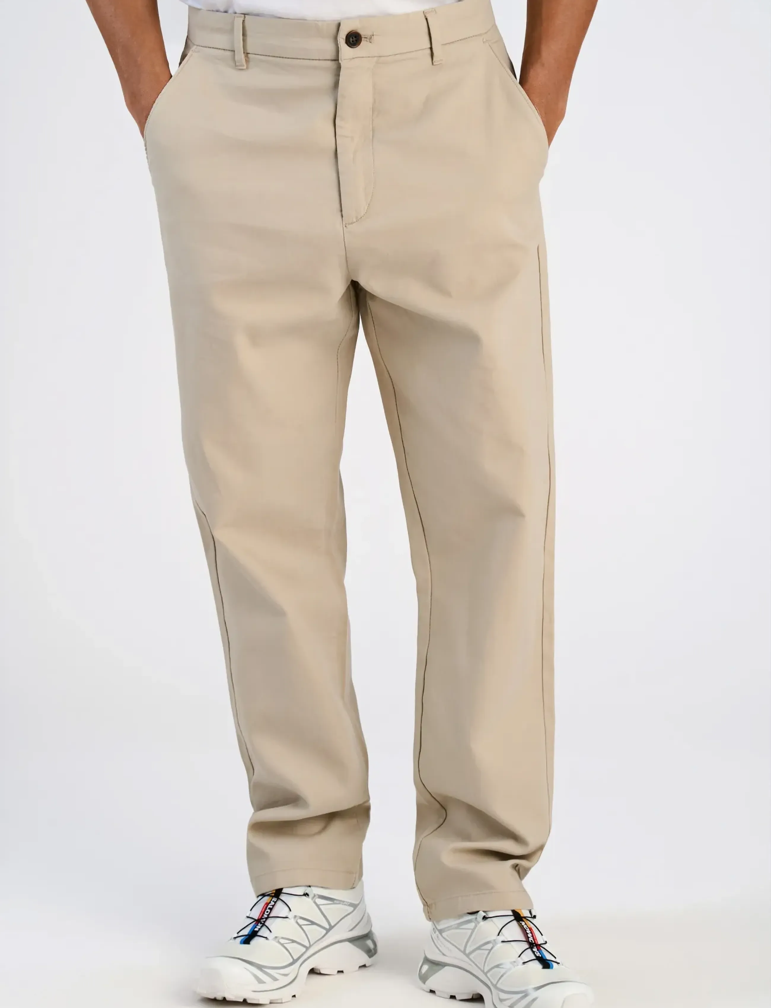 Lindbergh Wide Fit Twill Pants, Mænd, Vide Bukser, Beige, Str: M