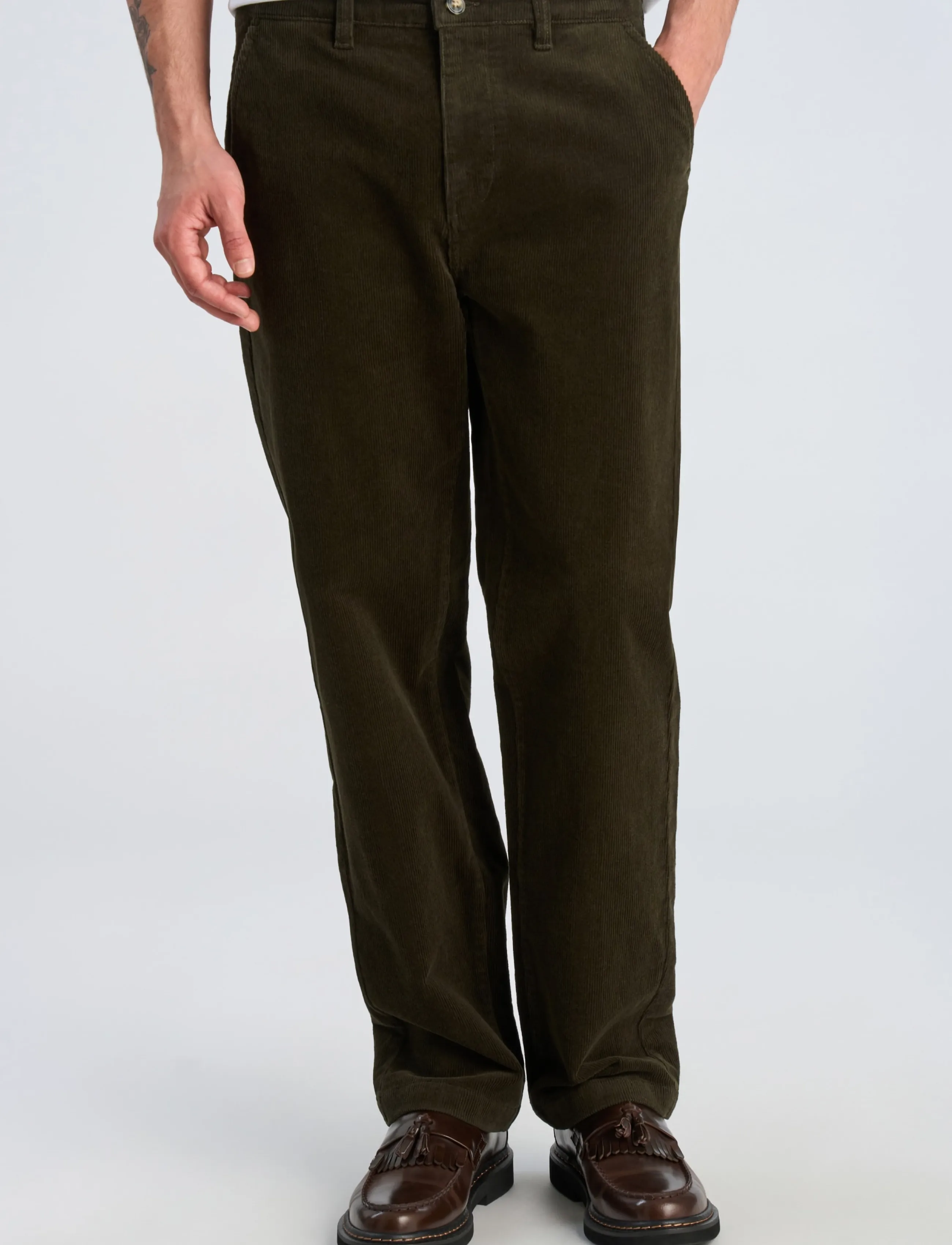 Lindbergh - Superflex corduroy chino pants - chinos - army - 3