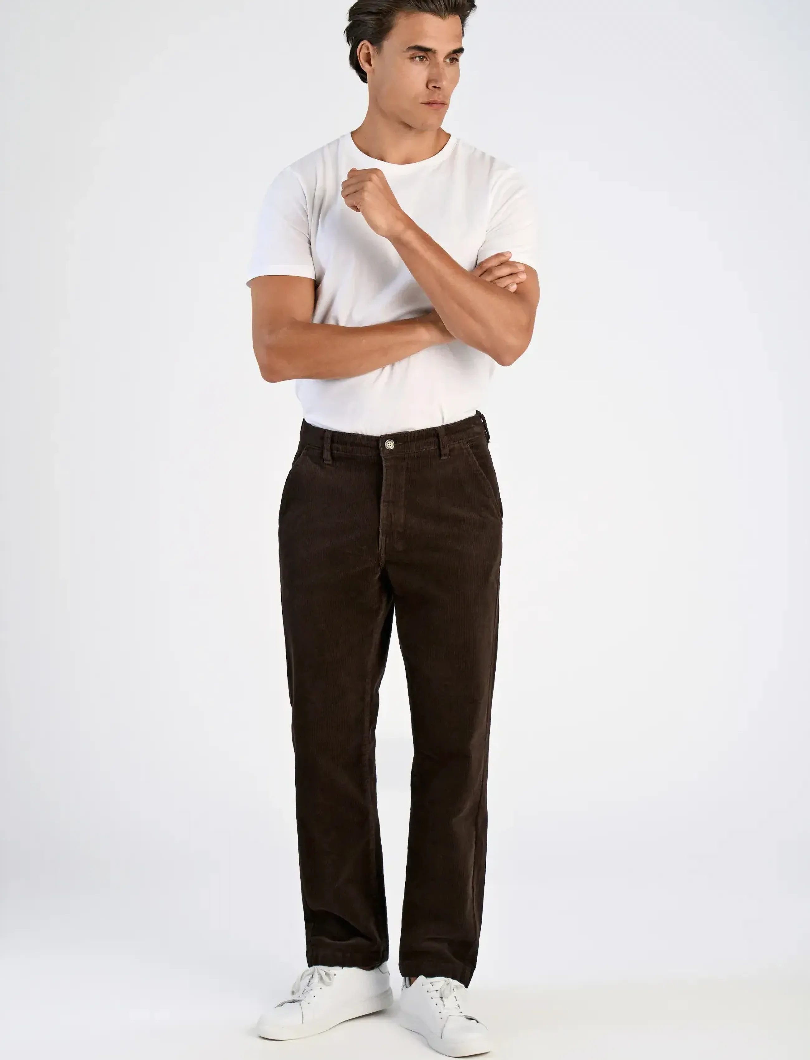 Lindbergh Superflex corduroy chino pants - Püksid - DK BROWN / brown