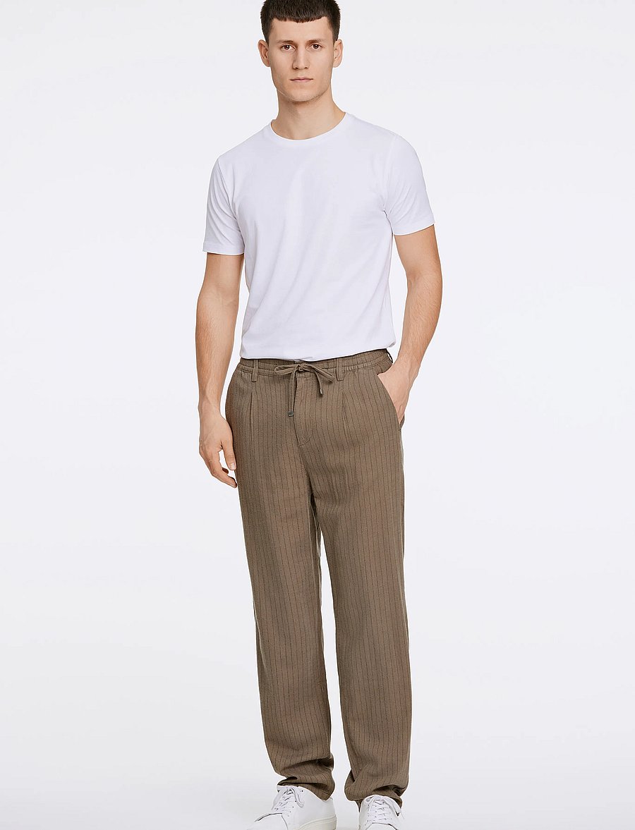Lindbergh - Linen woven striped pants - linnebyxor - dk stone - 0