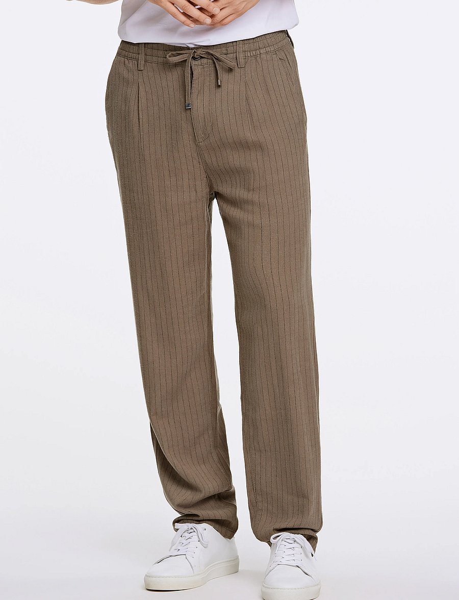 Lindbergh - Linen woven striped pants - linnebyxor - dk stone - 3