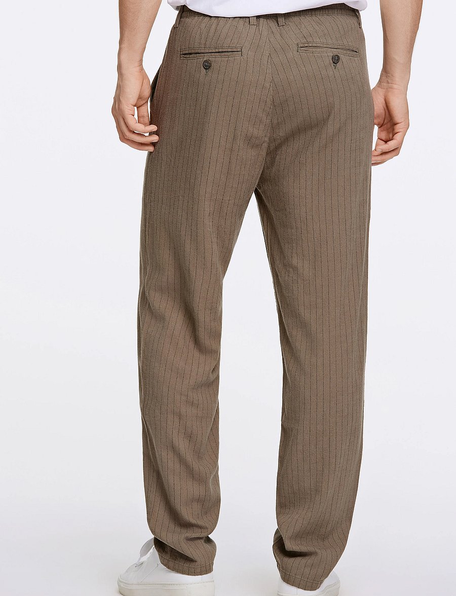 Lindbergh - Linen woven striped pants - linnebyxor - dk stone - 4