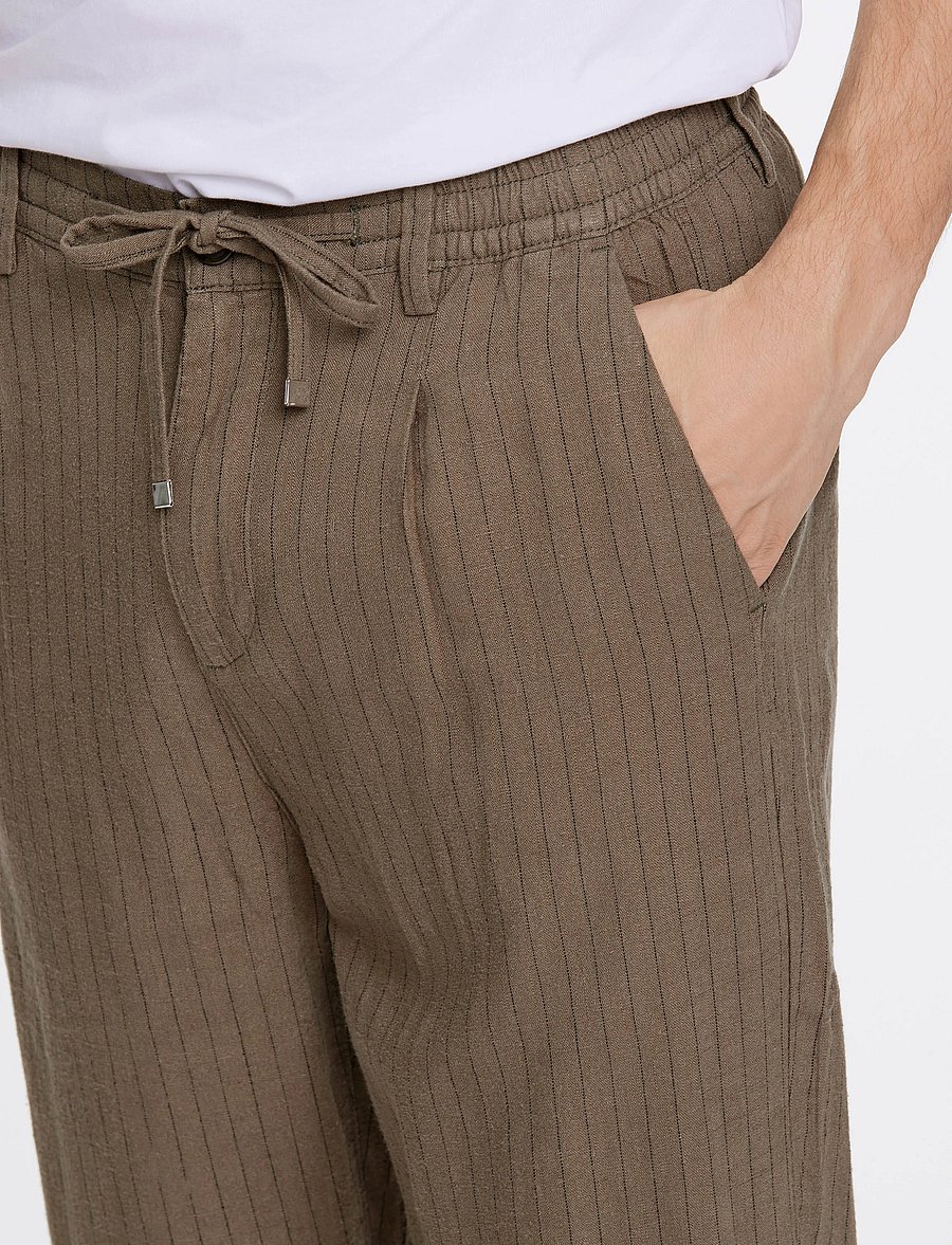 Lindbergh - Linen woven striped pants - linnebyxor - dk stone - 5