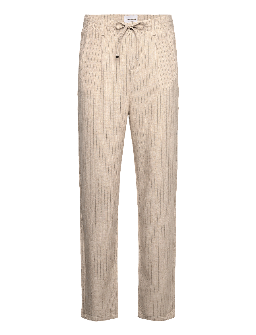 Lindbergh - Linen woven striped pants - hørbukser - lt stone - 1
