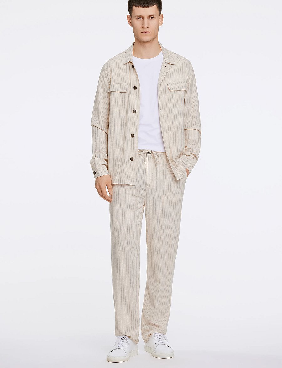 Lindbergh - Linen woven striped pants - hørbukser - lt stone - 0