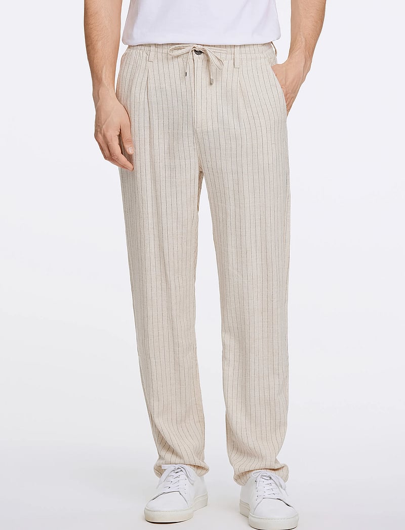 Lindbergh - Linen woven striped pants - leinenhosen - lt stone - 3