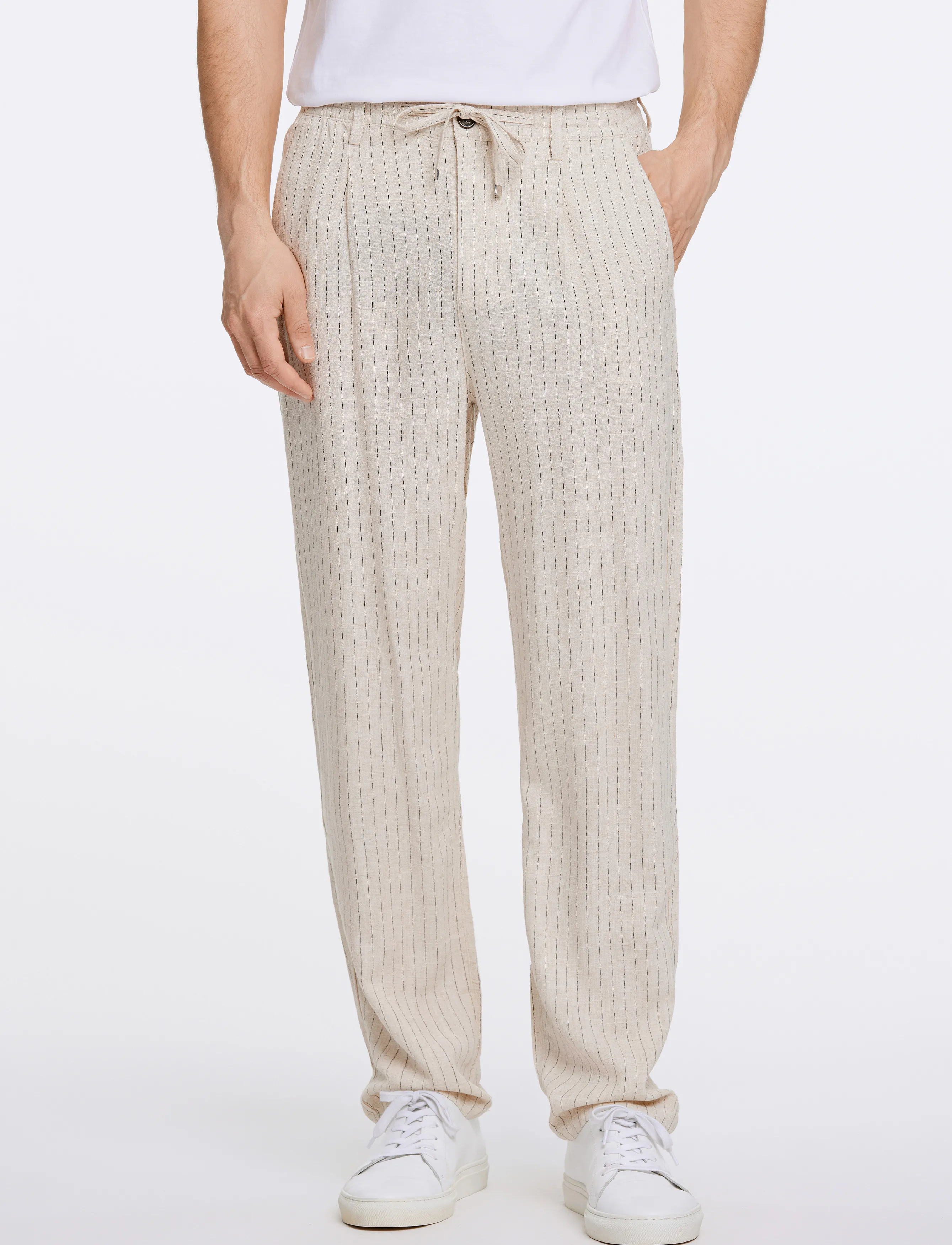 Lindbergh - Linen woven striped pants - vacation essentials - lt stone - 3