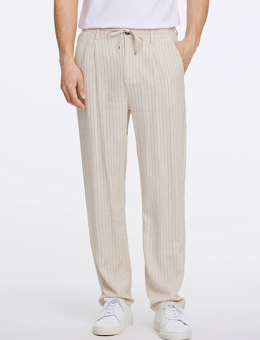 Lindbergh - Linen woven striped pants - hørbukser - lt stone - 3