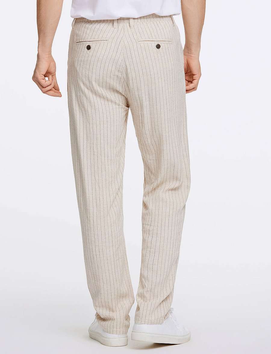 Lindbergh - Linen woven striped pants - hørbukser - lt stone - 4