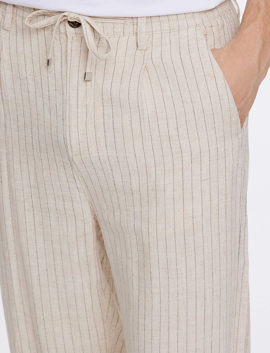 Lindbergh - Linen woven striped pants - hørbukser - lt stone - 5