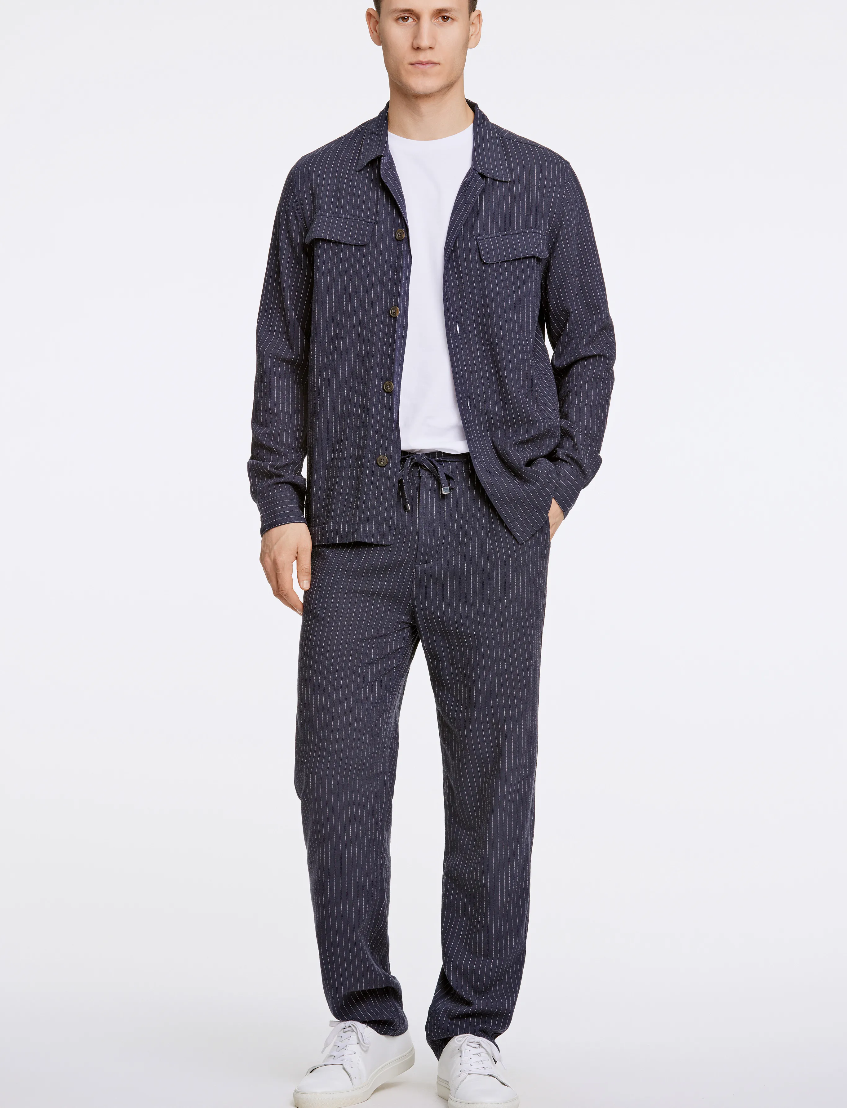Lindbergh Linen woven striped pants - Hørbukser - NAVY / navy