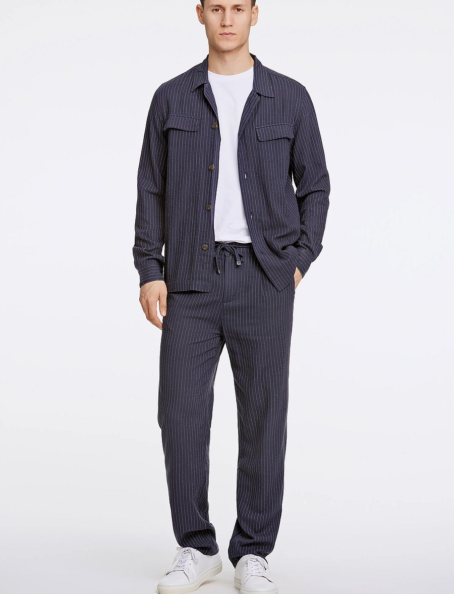 Lindbergh - Linen woven striped pants - pantalons en lin - navy - 0