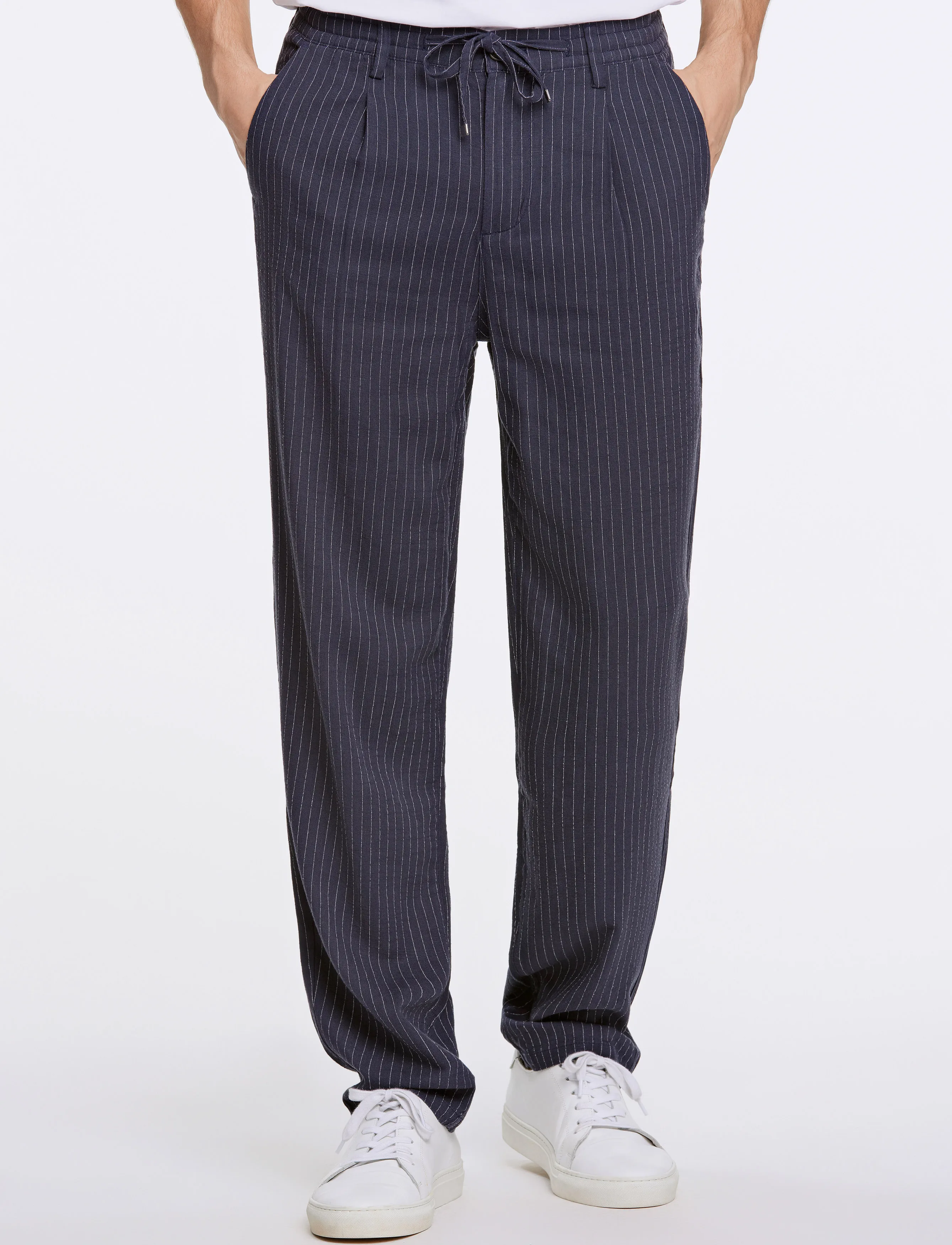 Lindbergh - Linen woven striped pants - linen trousers - navy - 3