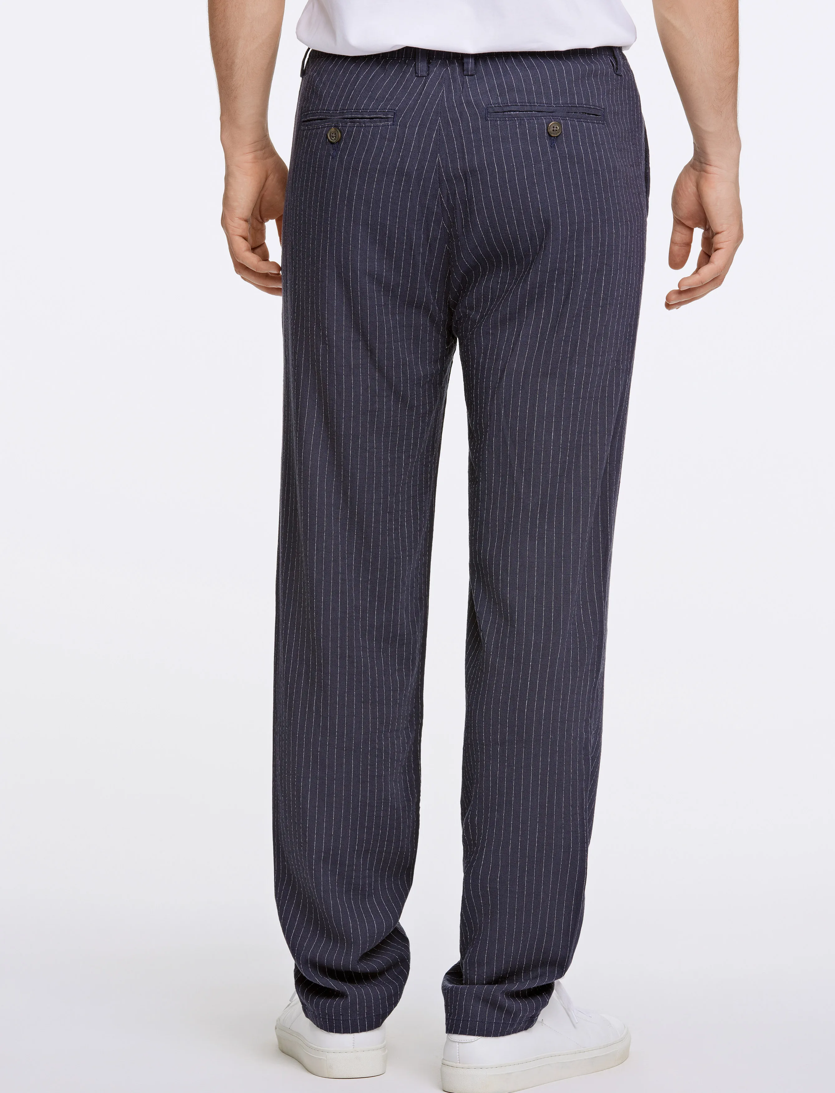 Lindbergh - Linen woven striped pants - hörbuxur - navy - 4