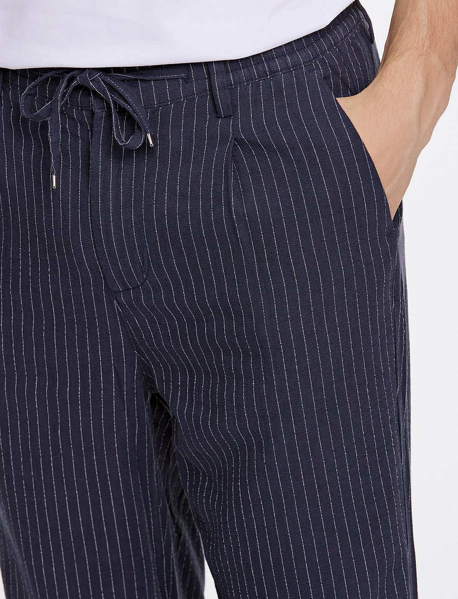 Lindbergh - Linen woven striped pants - pantalons en lin - navy - 5