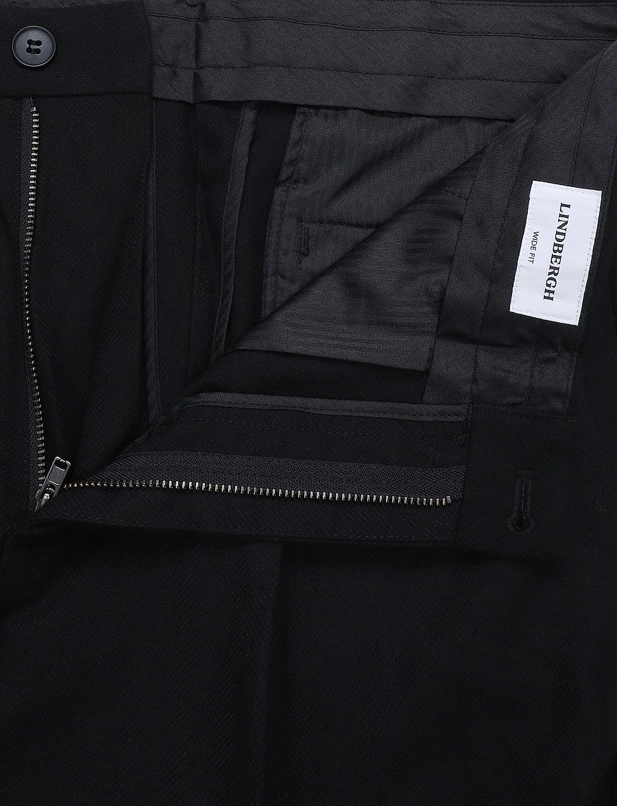 Lindbergh - Wool look herringbone pleated pants - kostymbyxor - black - 2
