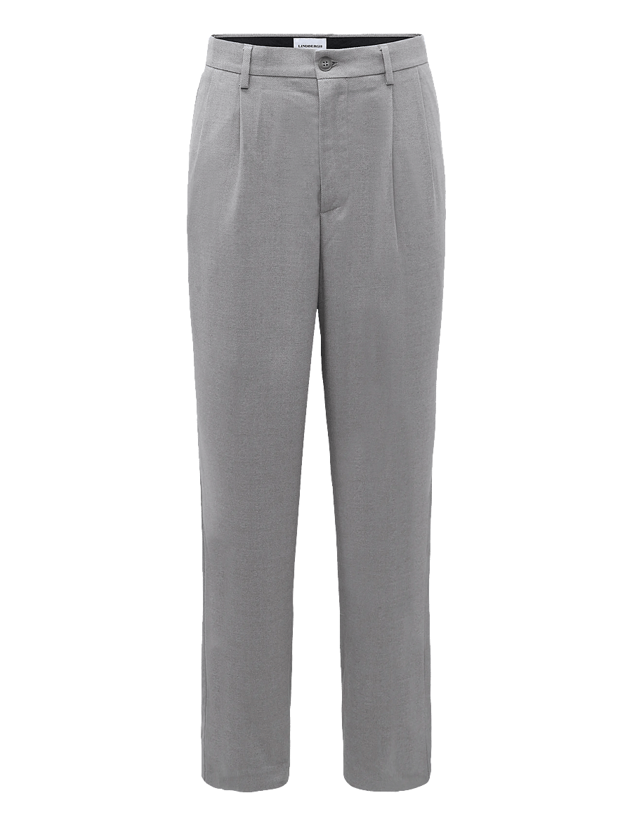 Lindbergh - Wool look herringbone pleated pants - suit trousers - stone mel - 0