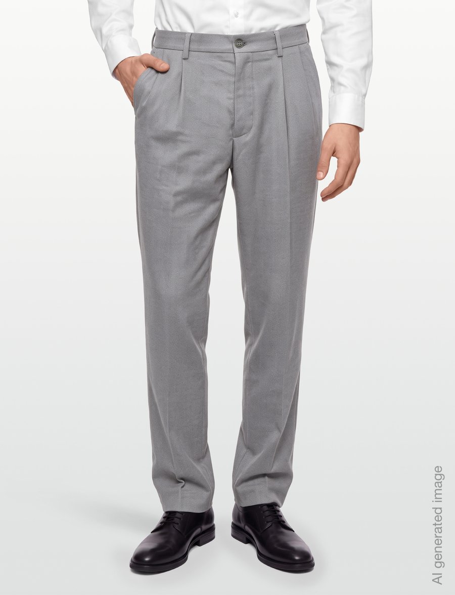 Lindbergh - Wool look herringbone pleated pants - suit trousers - stone mel - 3