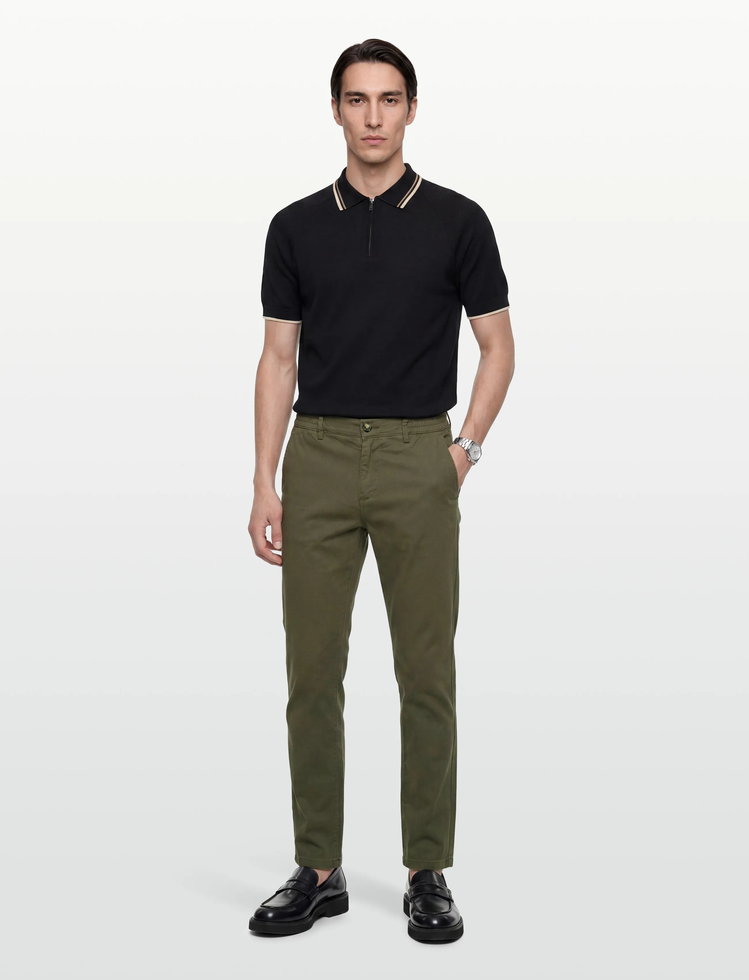 Lindbergh Superflex Chino Pants, S, Khaki green, Bukser > Chinos, Herre