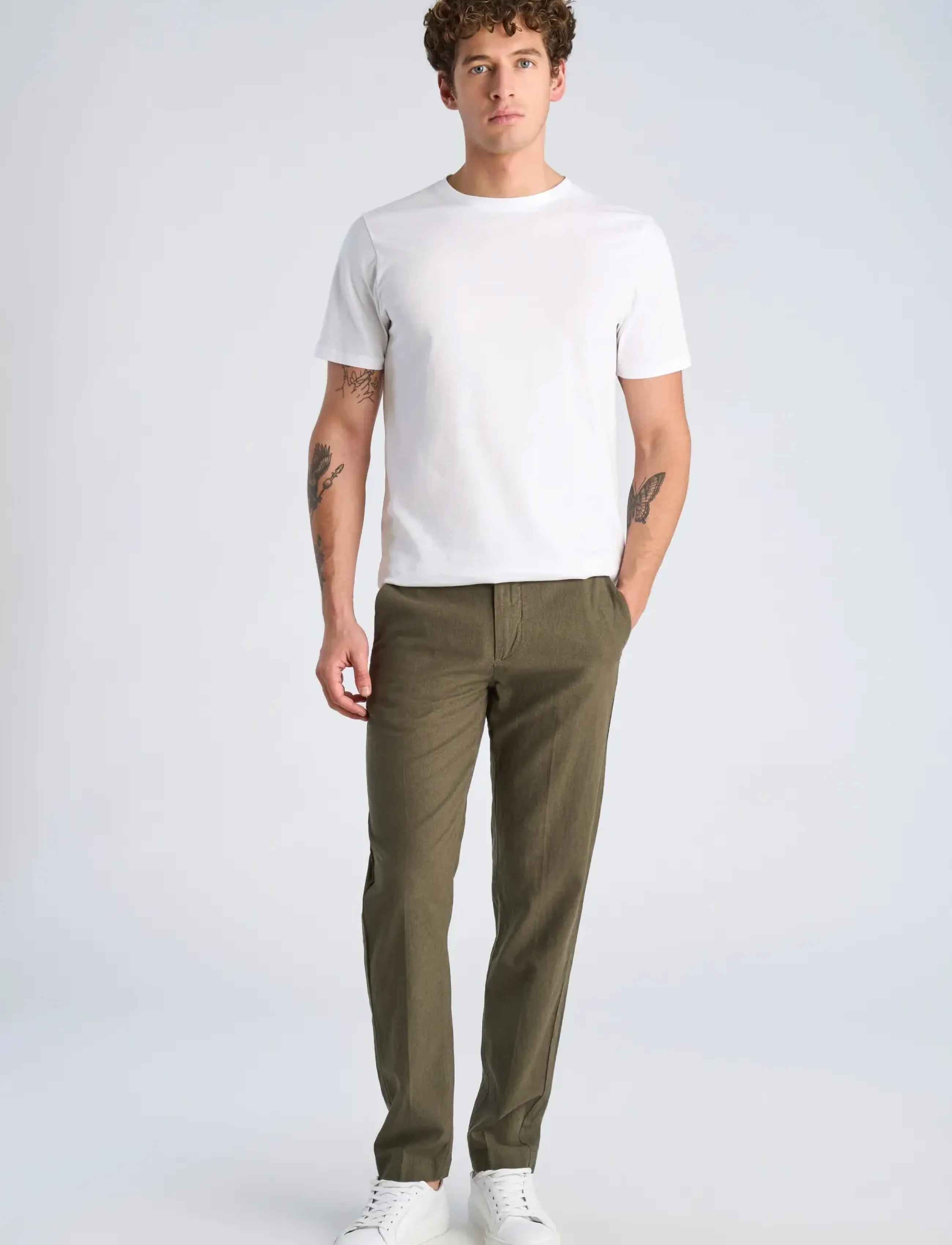 Lindbergh Linen club pants - Bukser - DK ARMY / green